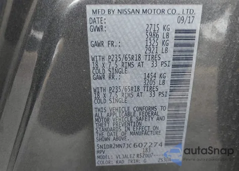 2018 Nissan Pathfinder Sv из США, поврежденный, VIN 5N1DR2MN7JC607274